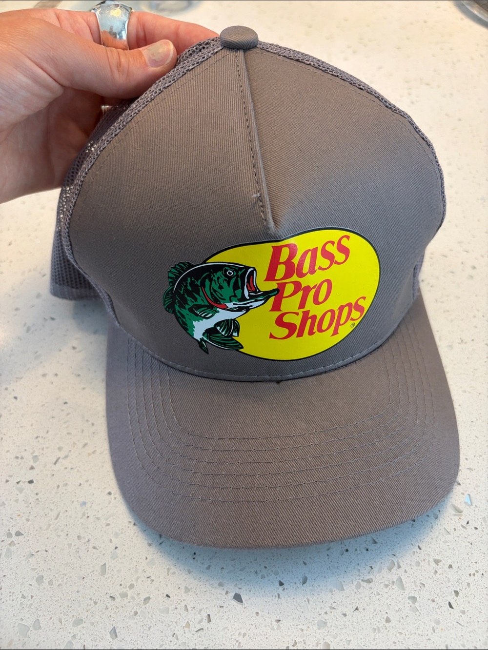 Bass Pro Shops Gray Trucker Cap with Yellow Logo Patch